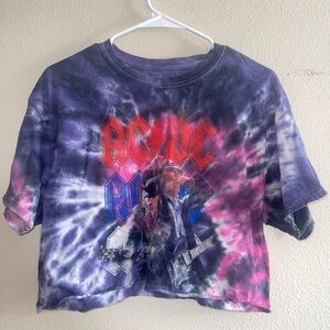 AC/DC Purple & Pink Tie Dye Cropped‎ T-shirt size M/L